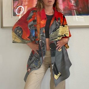 oversized city scape button up